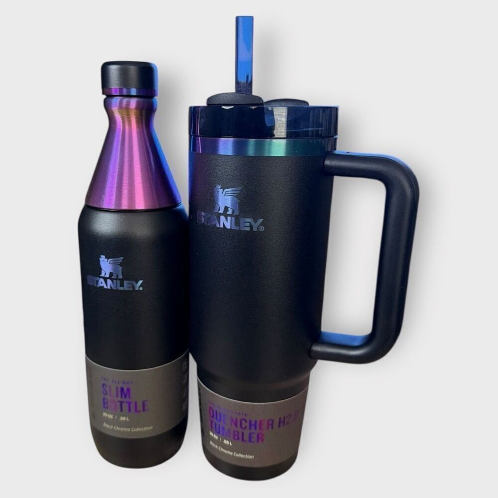 Stanley Black Chroma 20 oz All Day Slim Bottle /30 oz Quencher H2O Tumbler (b)